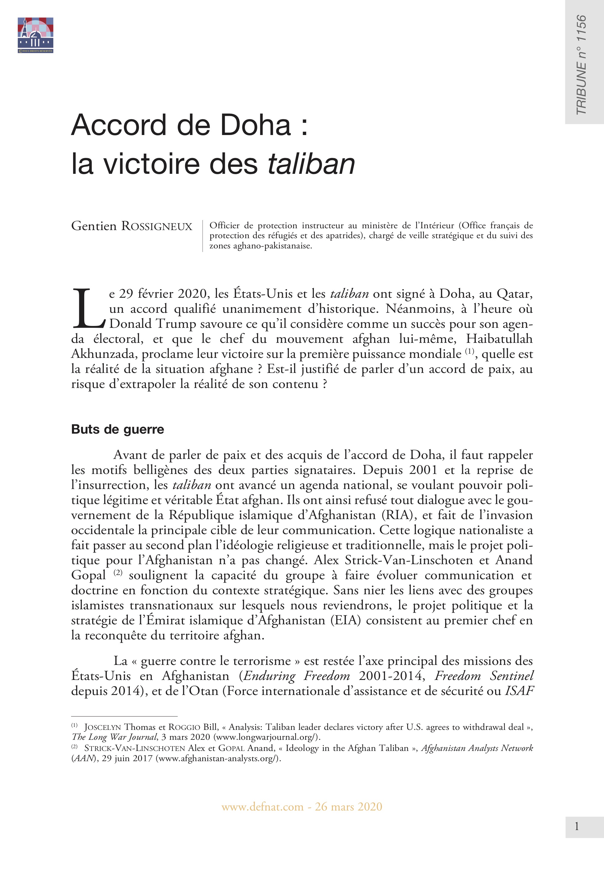 Accord de Doha : la victoire des taliban (T 1156)
